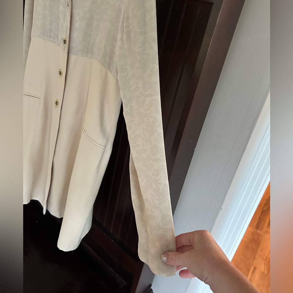 VINTAGE 90S POSITIVE INFLUENCE Floral Block Cream Duster Jacket Artsy | Size 12 - Picture 10 of 13